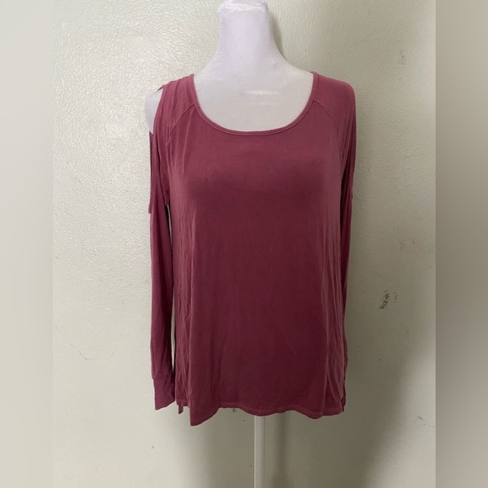 Soft& Sexy Women's Long Sleeve  cold shoulder Top maroon size XS